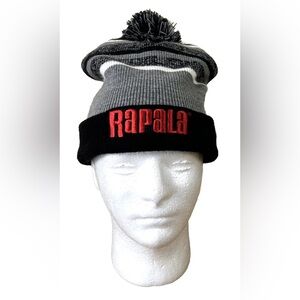 Adult Gray and Black Red Embroidered Logo Pom-Pom Hat O/S